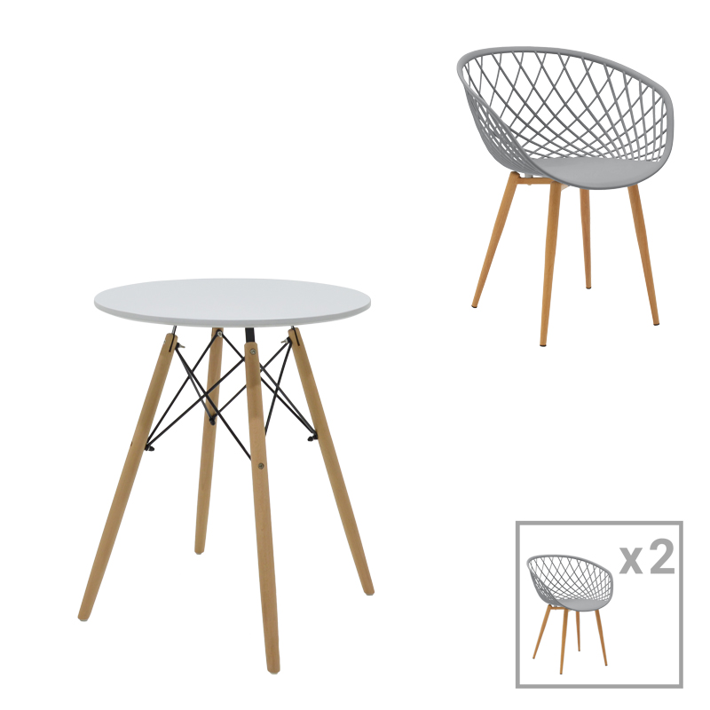 Ezra-Julita pakoworld dining table set of 3 pp-mdf in grey-white-natural color D60x73cm Ezra-Julita pakoworld dining table set of 3 pp-mdf in grey-white-natural color D60x73cm