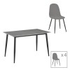 Dining table Gustas-Bella D pakoworld set of 5 gray marble sintered stone-black metal 140x80x75cm