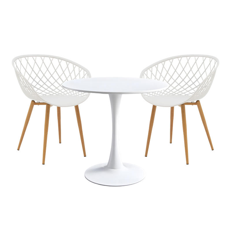 Elijah-Ezra pakoworld dining table set of 3 pp-pu in white color with natural legs Φ60x74cm