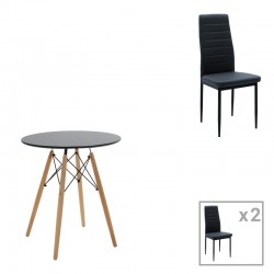 Dining table set of 3 pieces Julita-Parker pakoworld madf in black-natural color D60x73cm Dining table set of 3 pieces Julita-Parker pakoworld madf in black-natural color D60x73cm