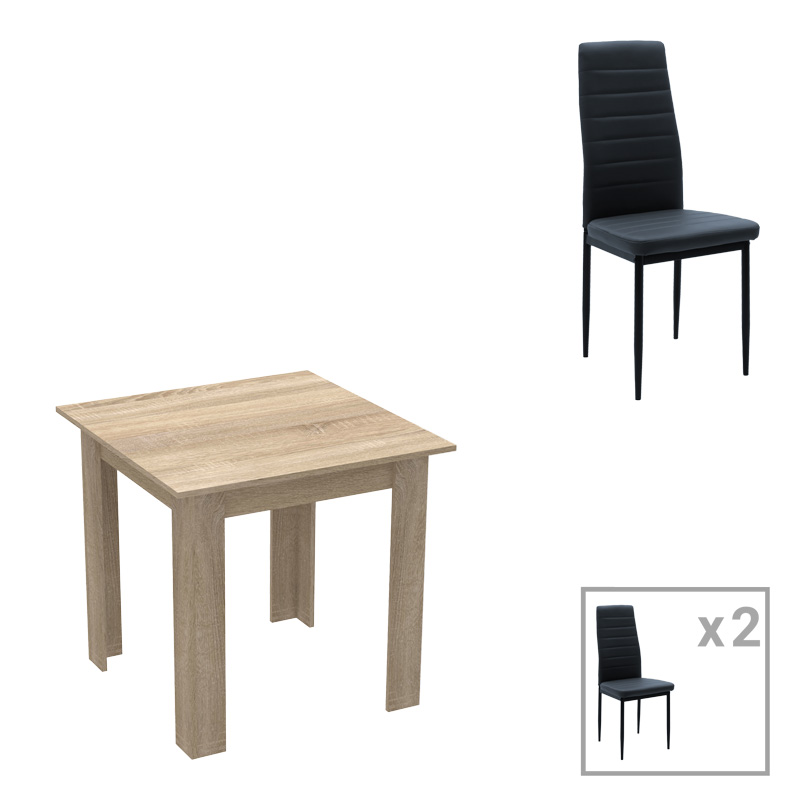 Τραπεζαρία Manka-Parker pakoworld σετ 3τεμ mdf σε μαύρη-sonoma απόχρωση 80x80x77εκ