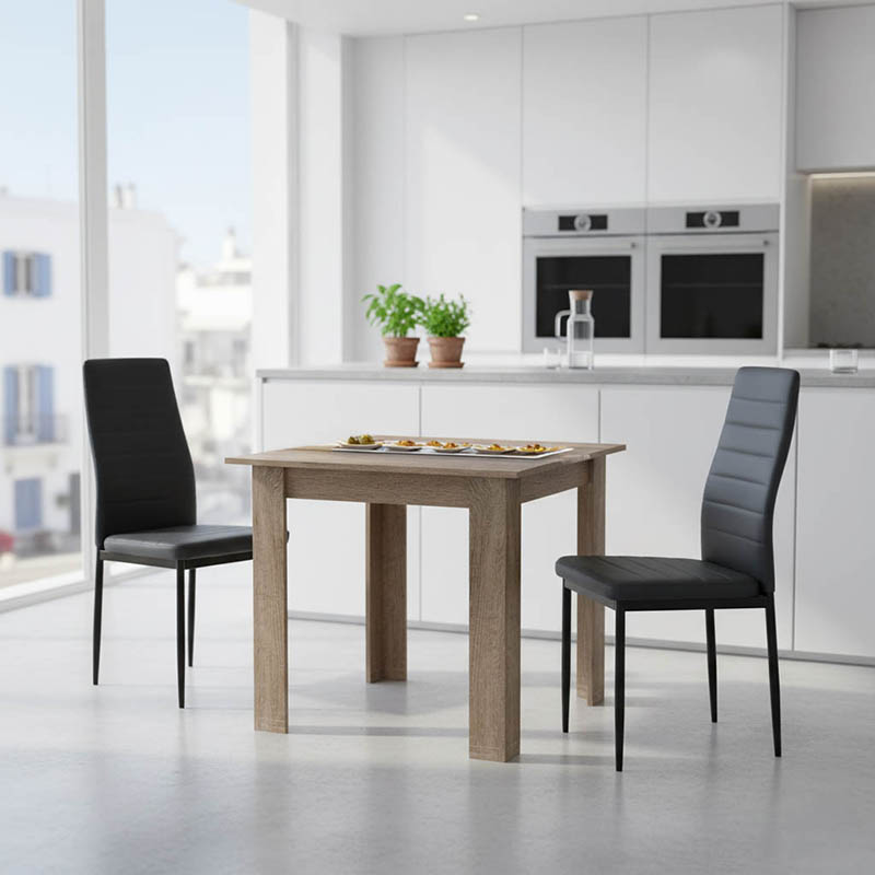Τραπεζαρία Manka-Parker pakoworld σετ 3τεμ mdf σε μαύρη-sonoma truffle απόχρωση 80x80x77εκ