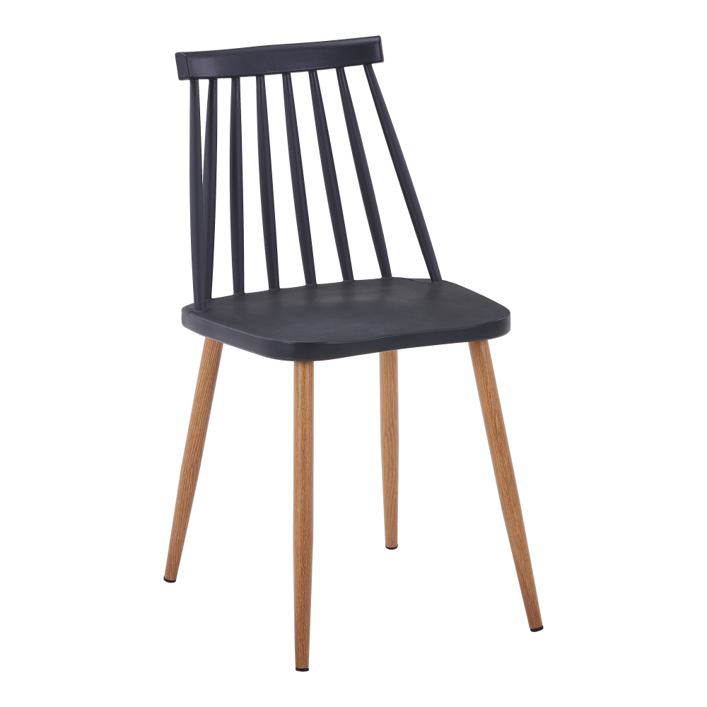 Dining table Chloe-Aurora I pakoworld set of 5 pieces glass 8mm anthracite - natural-black leg 120x70x75cm