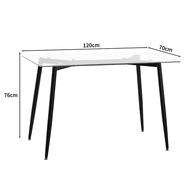 Quana-Gaston pakoworld dining table set of 5 pieces, 8mm transparent glass - black leg - black shade 120x70x75cm