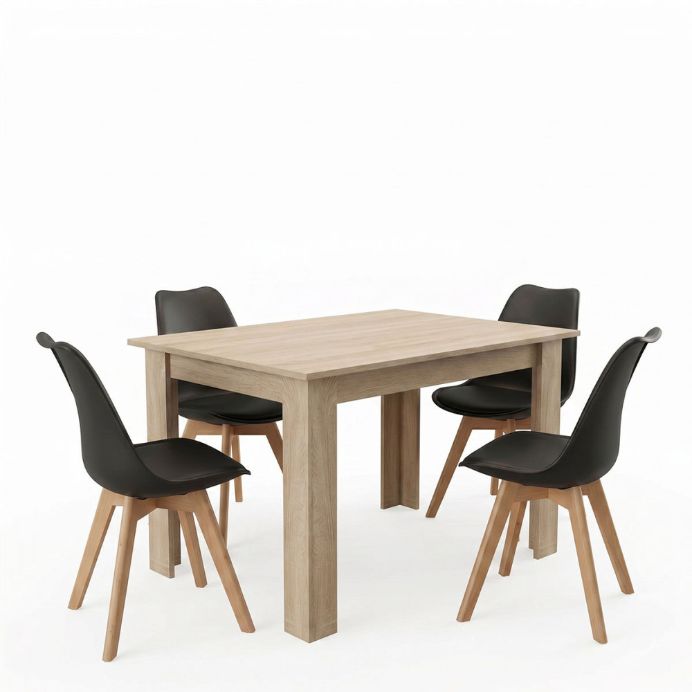 Dining table set of 5 pieces Manka-Gaston  pakoworld in sonoma-black color 110x80x77cm