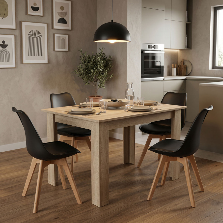 Τραπεζαρία Manka-Gaston pakoworld σετ 5τεμ σε sonoma-μαύρη απόχρωση 110x80x77εκ