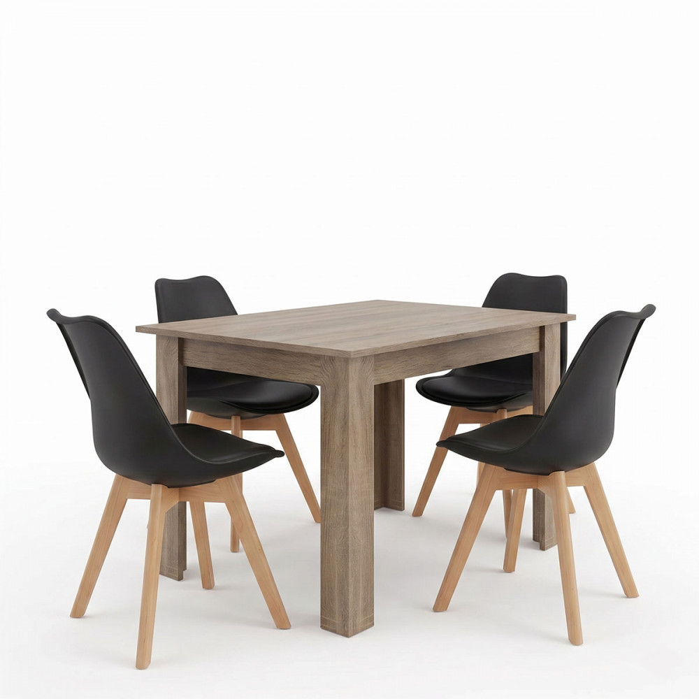Dining table set of 5 pieces Manka-Gaston  pakoworld in sonoma truffle-black color 110x80x77cm