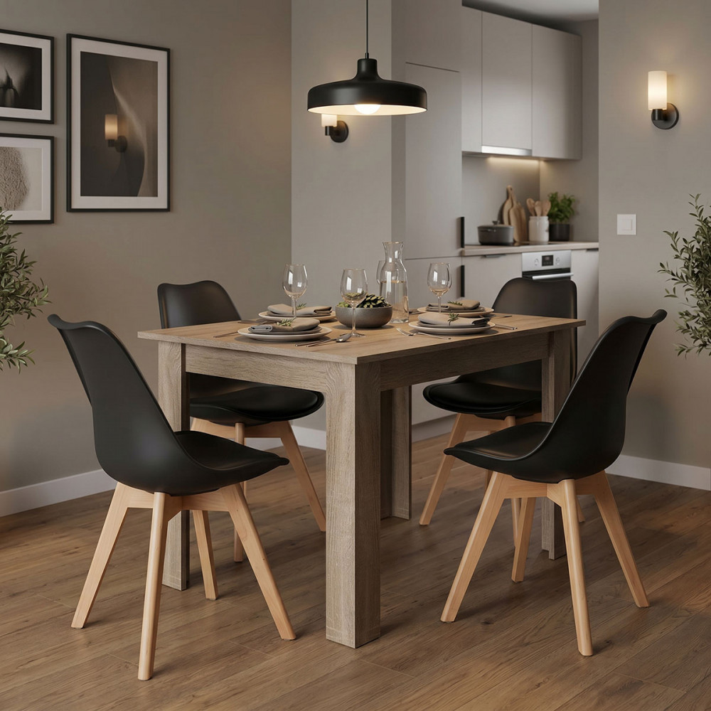 Dining table set of 5 pieces Manka-Gaston  pakoworld in sonoma truffle-black color 110x80x77cm