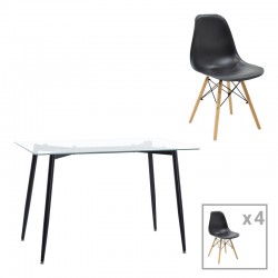 Quana-Julita dining table pakoworld set of 5 pieces glass 8mm transparent - black leg 120x70x75cm Quana-Julita dining table pakoworld set of 5 pieces glass 8mm transparent - black leg 120x70x75cm