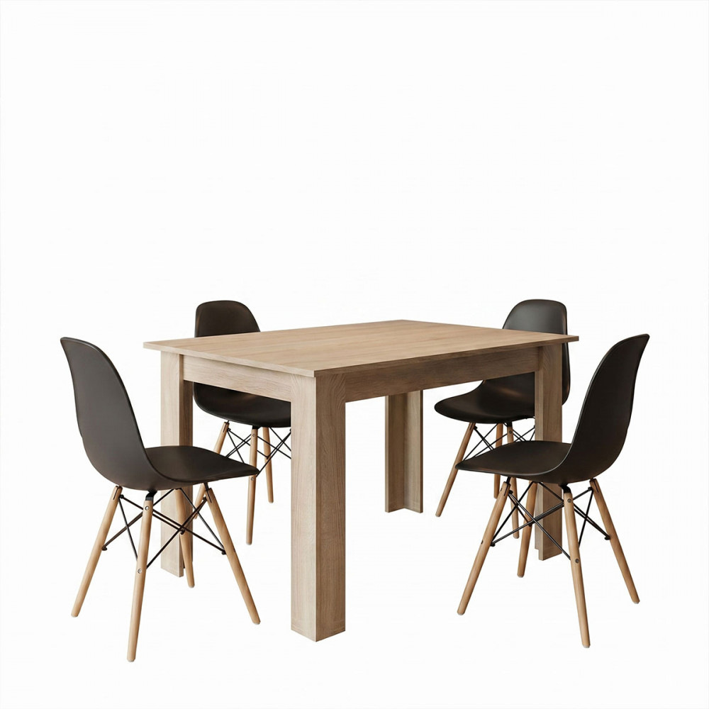 Dining table set of 5 pieces Manka-Julita pakoworld in sonoma-black color 110x80x77cm