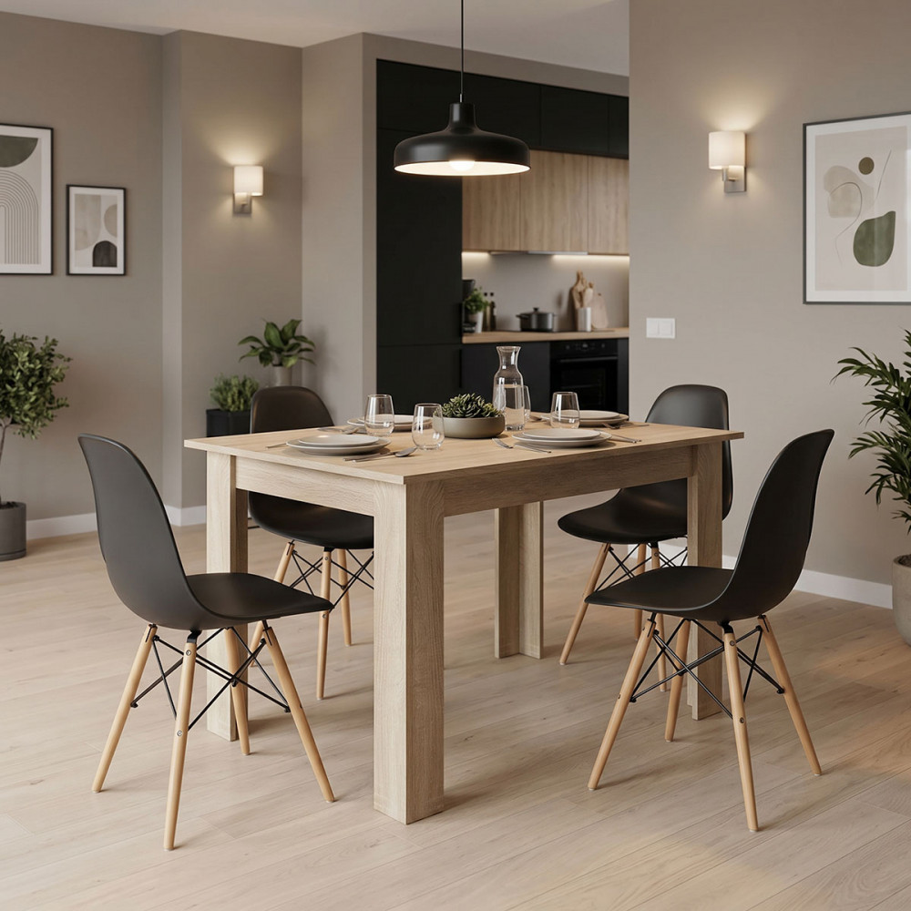 Dining table set of 5 pieces Manka-Julita pakoworld in sonoma-black color 110x80x77cm