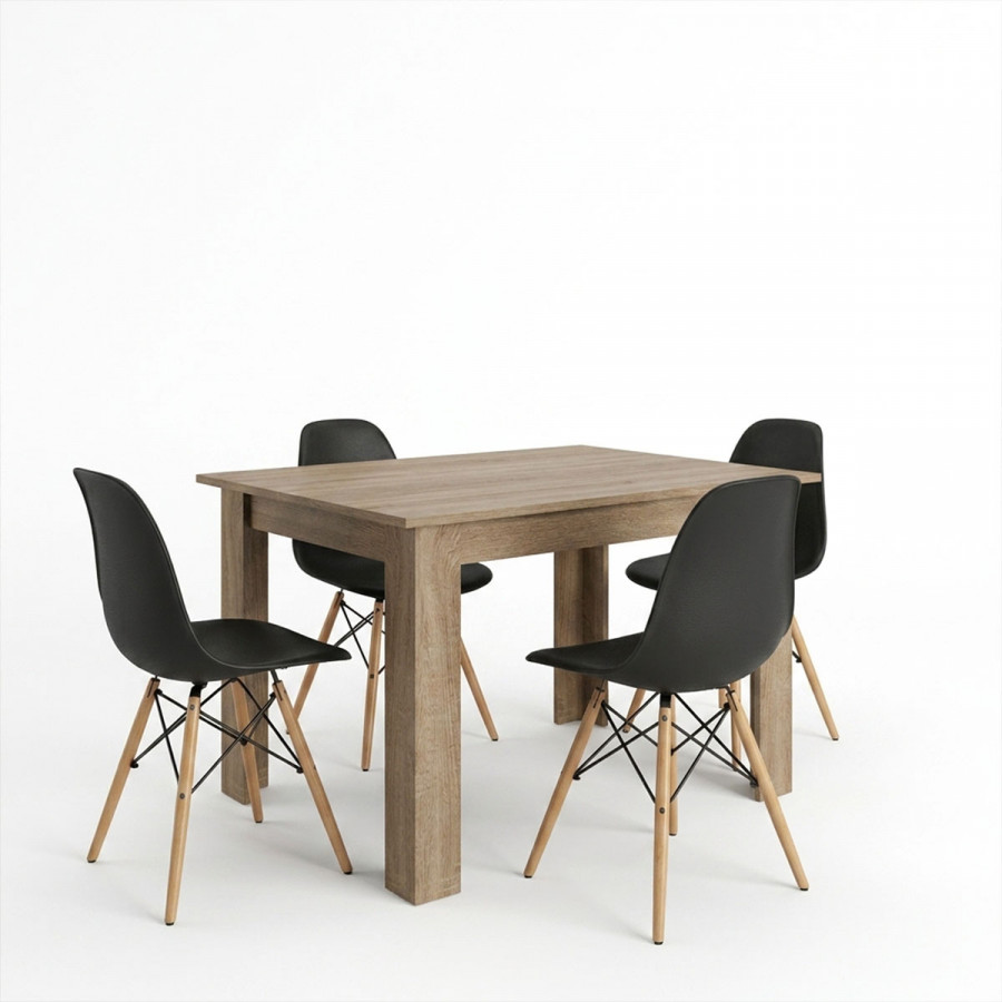 Τραπεζαρία Manka-Julita pakoworld σετ 5τεμ σε sonoma truffle-μαύρη απόχρωση 110x80x77εκ