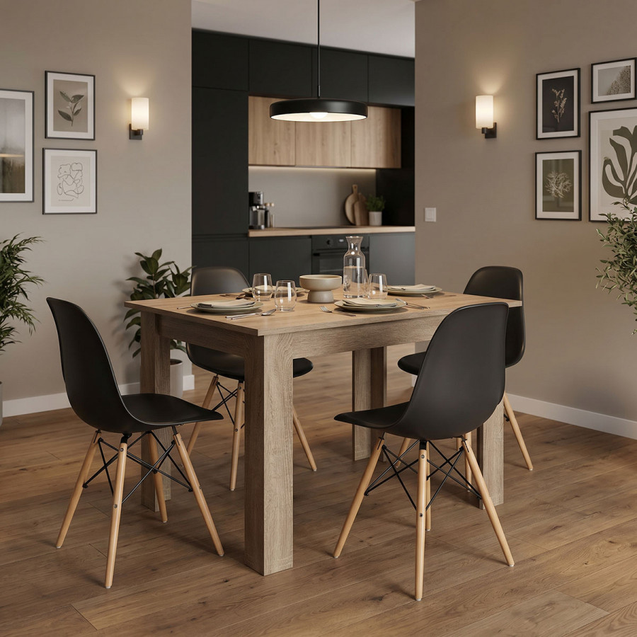 Τραπεζαρία Manka-Julita pakoworld σετ 5τεμ σε sonoma truffle-μαύρη απόχρωση 110x80x77εκ