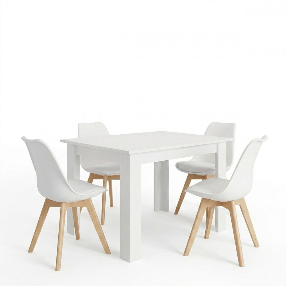Dining table set of 5 pieces Manka-Gaston pakoworld in white color 110x80x77cm
