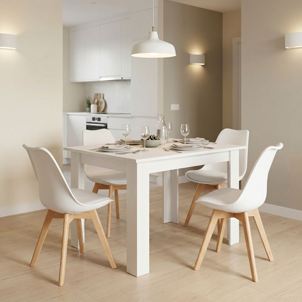 Dining table set of 5 pieces Manka-Gaston pakoworld in white color 110x80x77cm