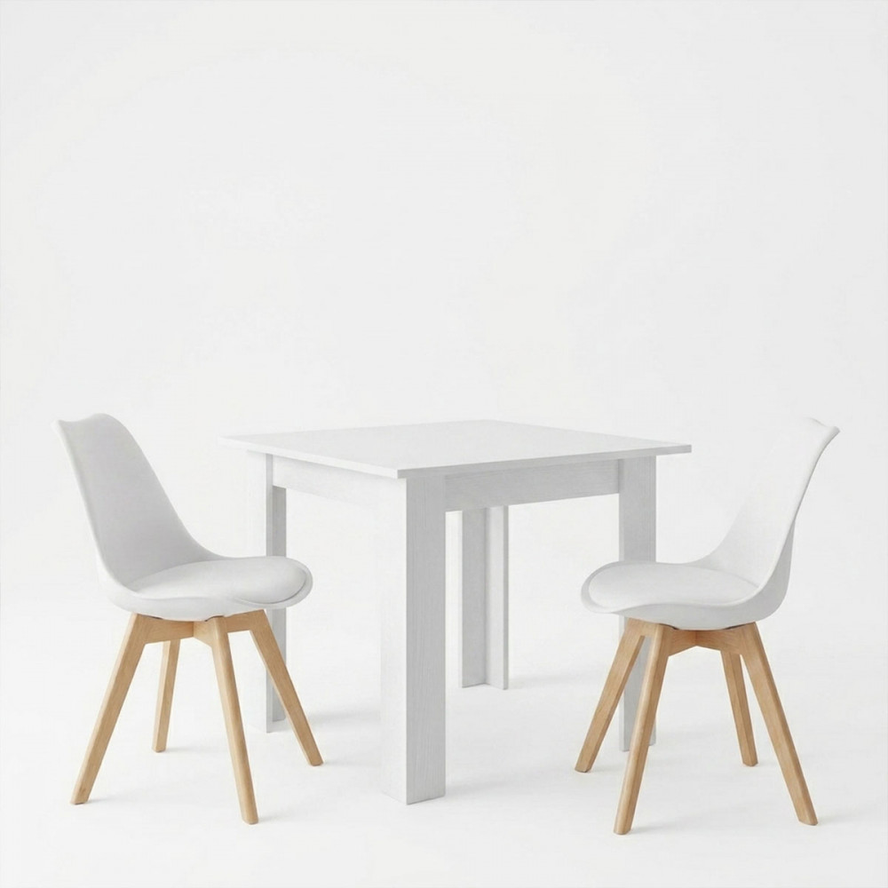 Dining table set of 3 pieces Manka-Gaston pakoworld in white color 80x80x77cm