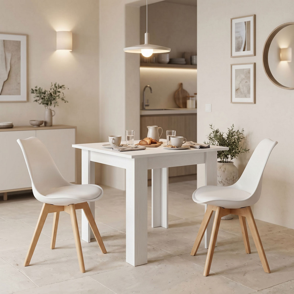 Dining table set of 3 pieces Manka-Gaston pakoworld in white color 80x80x77cm