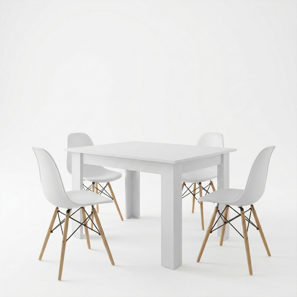 Dining table set of 5 pieces Manka-Julita pakoworld in white color 110x80x77cm