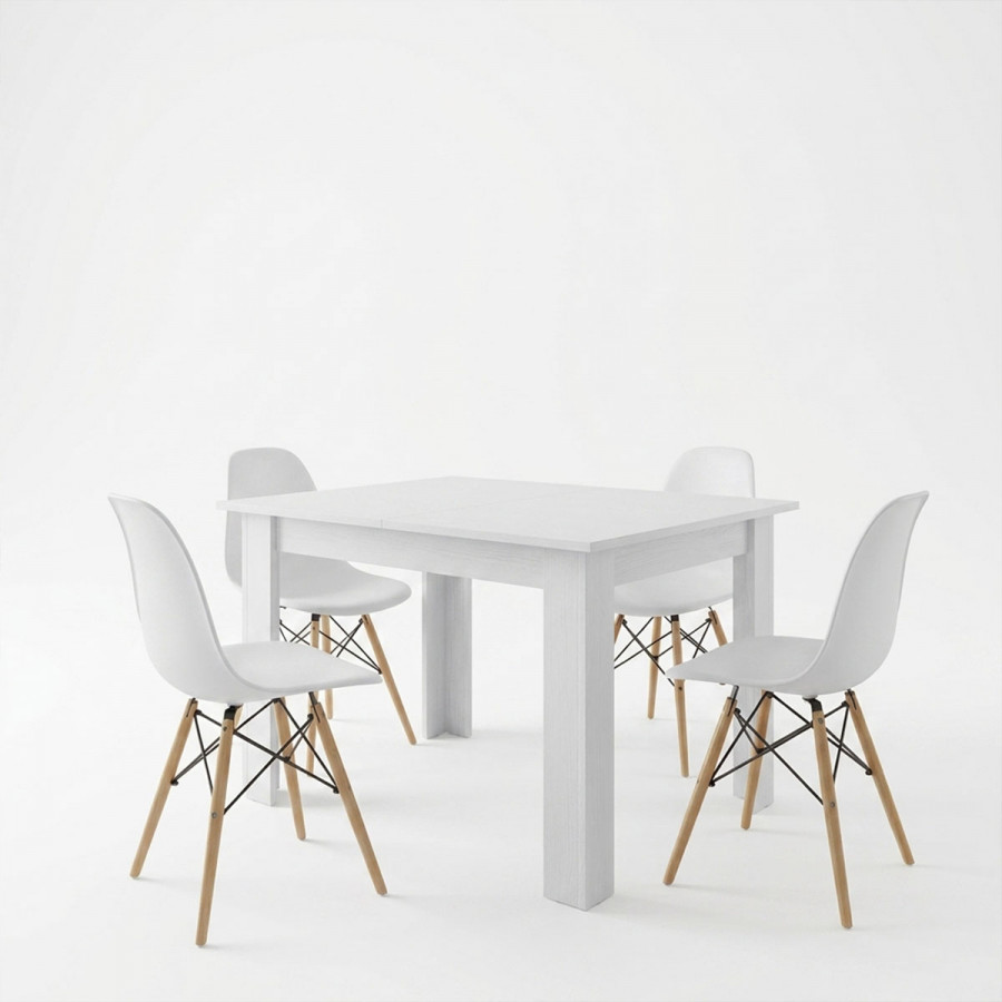 Τραπεζαρία Manka-Julita pakoworld σετ 5τεμ σε λευκή απόχρωση 110x80x77εκ