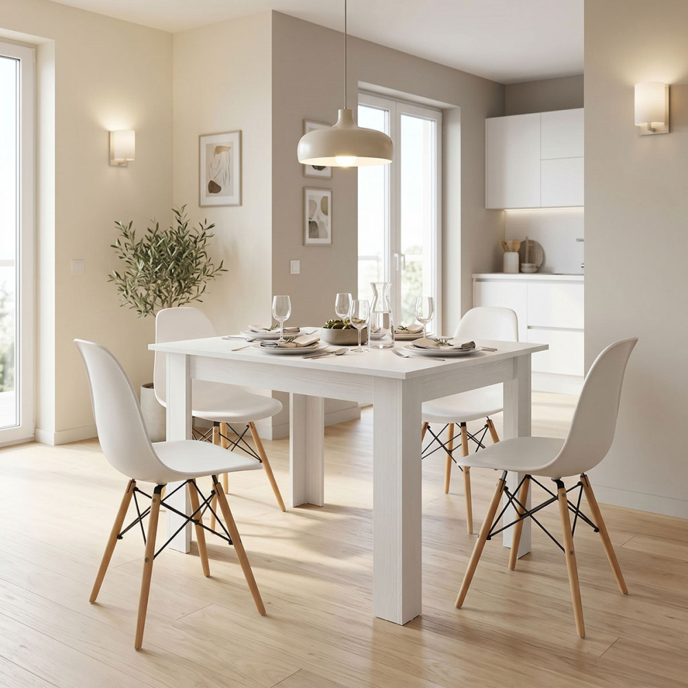Dining table set of 5 pieces Manka-Julita pakoworld in white color 110x80x77cm