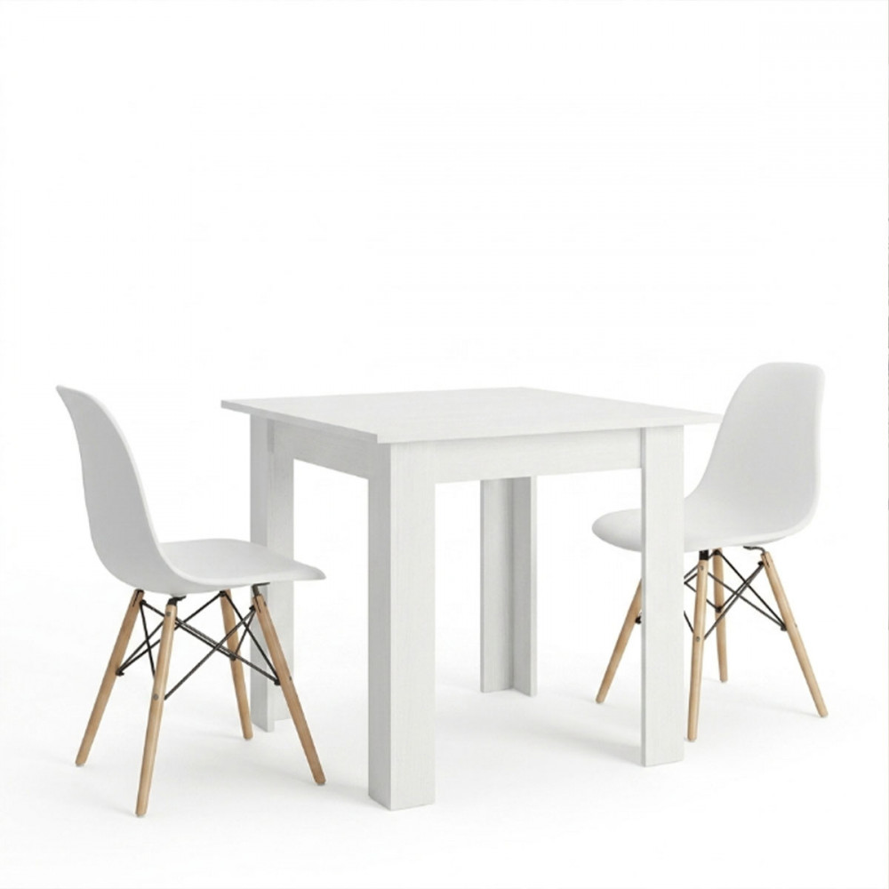 Dining table set of 3 pieces Manka-Julita pakoworld in white color 80x80x77cm