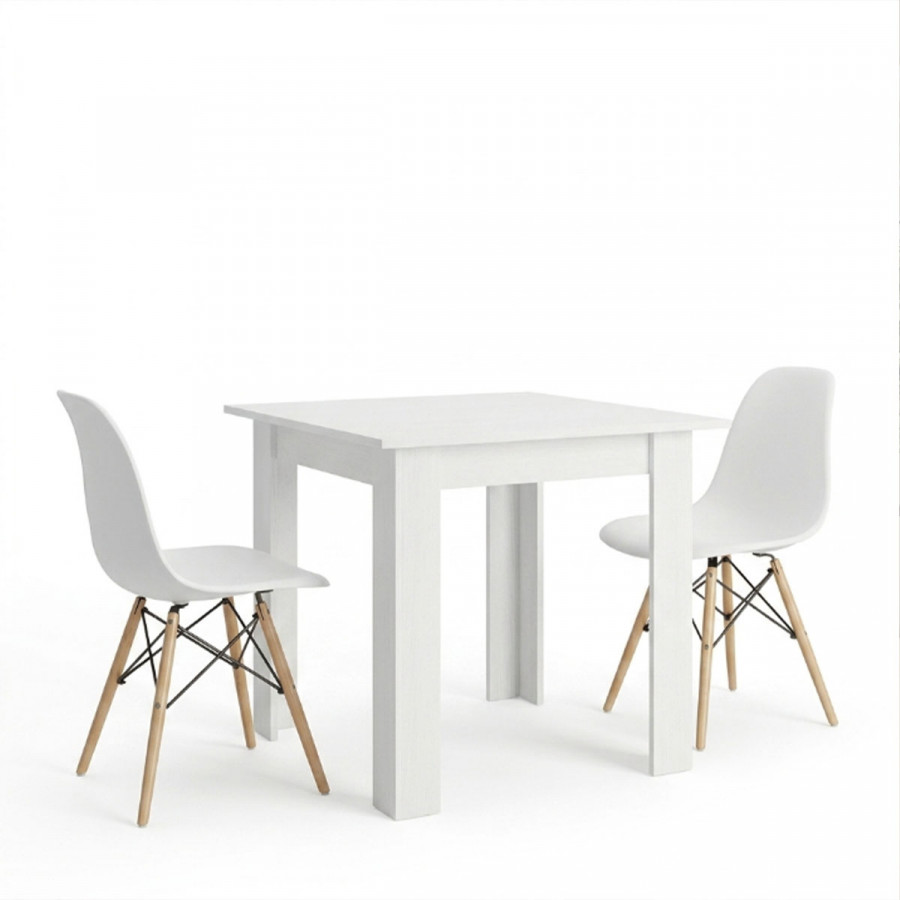 Τραπεζαρία Manka-Julita pakoworld σετ 3τεμ σε λευκή απόχρωση 80x80x77εκ