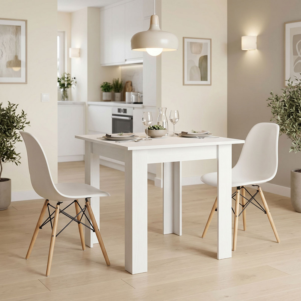 Dining table set of 3 pieces Manka-Julita pakoworld in white color 80x80x77cm
