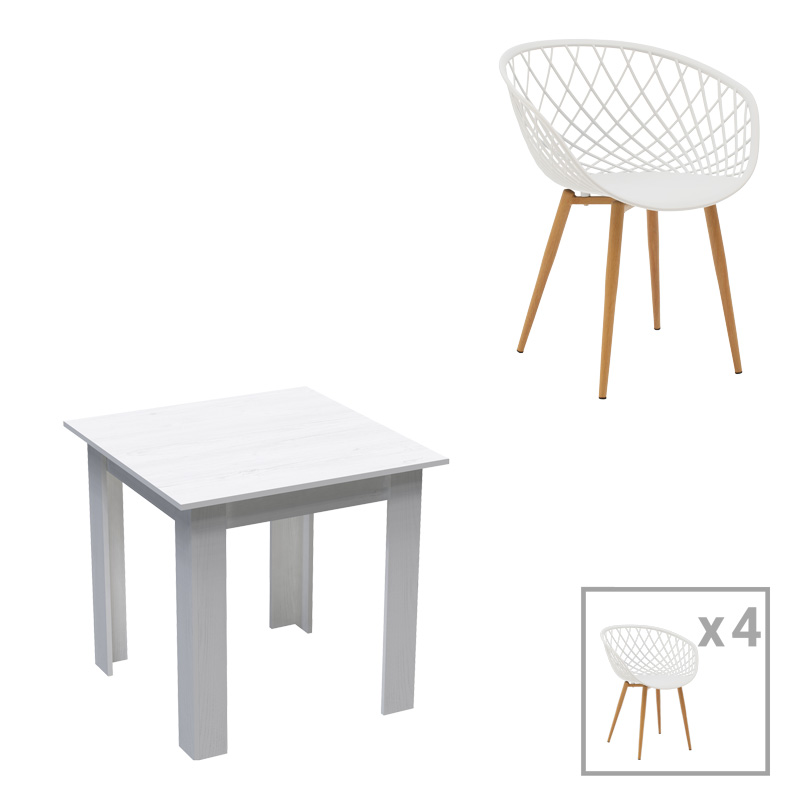 Dining table set of 3 pieces Manka-Ezra pakoworld in white color 80x80x77cm
