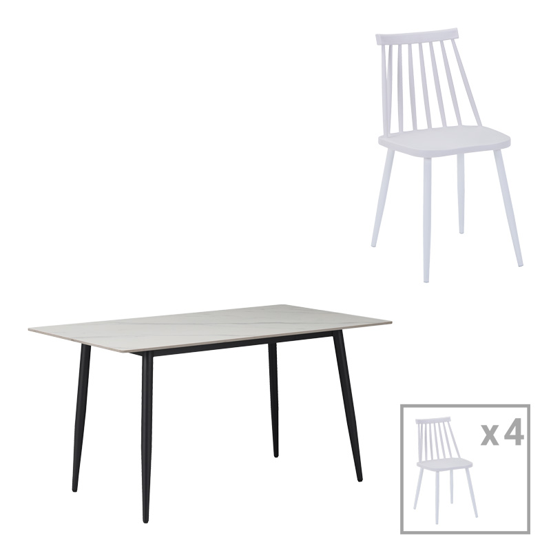 Aurora I-Gustas pakoworld dining table set of 5 sintered stone-black-white 120x60x75cm