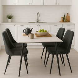 Gustas-Giselle pakoworld dining set 5pcs white marble sintered stone-black velvet 120x60x75cm Gustas-Giselle pakoworld dining set 5pcs white marble sintered stone-black velvet 120x60x75cm