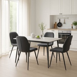 Gustas-Fersity pakoworld dining set 5pcs white marble sintered stone-anthracite fabric 120x60x75cm
