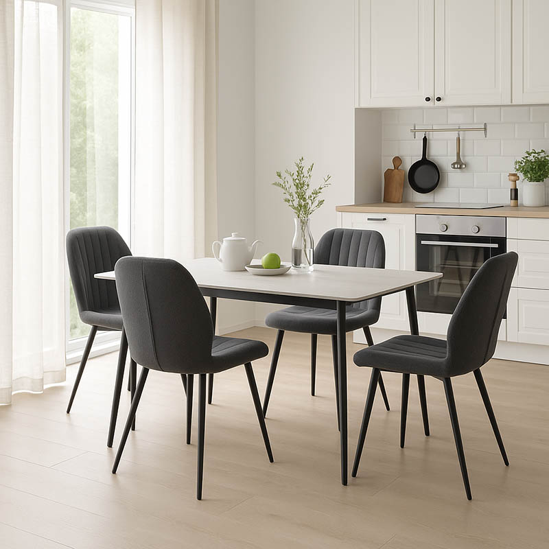 Gustas-Fersity pakoworld dining set 5pcs white marble sintered stone-anthracite fabric 120x60x75cm