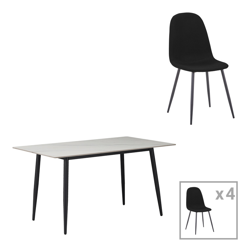 Gustas-Bella pakoworld dining set 5pcs white marble sintered stone-anthracite fabric 120x60x75cm