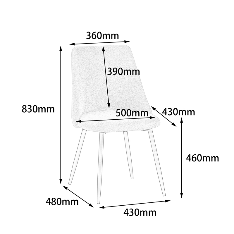 Gustas-Giselle pakoworld dining set 5pcs white marble-boucle black 120x80x76cm