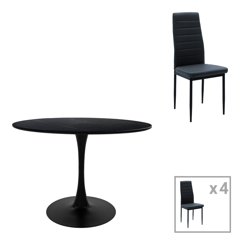 Dining table Balou-Parker pakoworld set of 5pcs black-anthracite D120x73cm