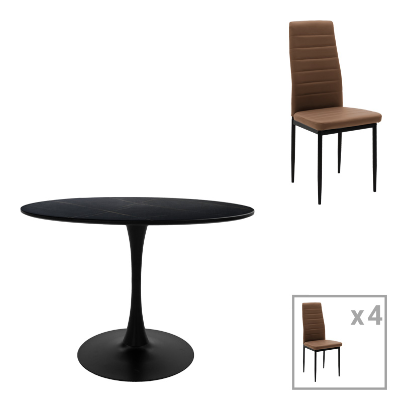 Dining table Balou-Parker pakoworld set of 5 pcs black-brown D100x73cm