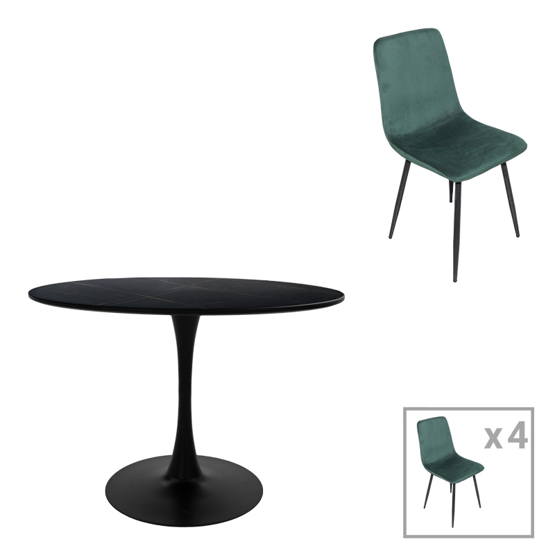 Dining table Balou-Grato pakoworld set of 5 pcs black-cypress D100x73cm