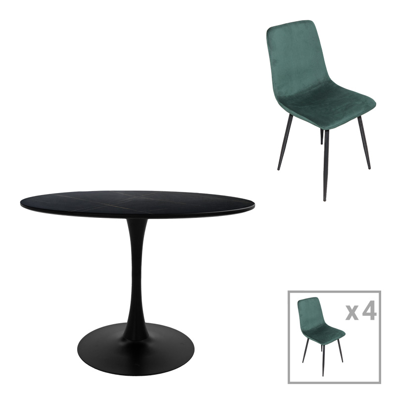 Dining table Balou-Grato pakoworld set of 5 pcs black-cypress Φ120x73cm