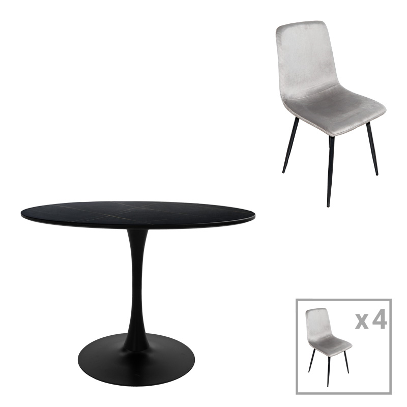 Dining table Balou-Grato pakoworld set of 5 pcs black-grey D100x73cm
