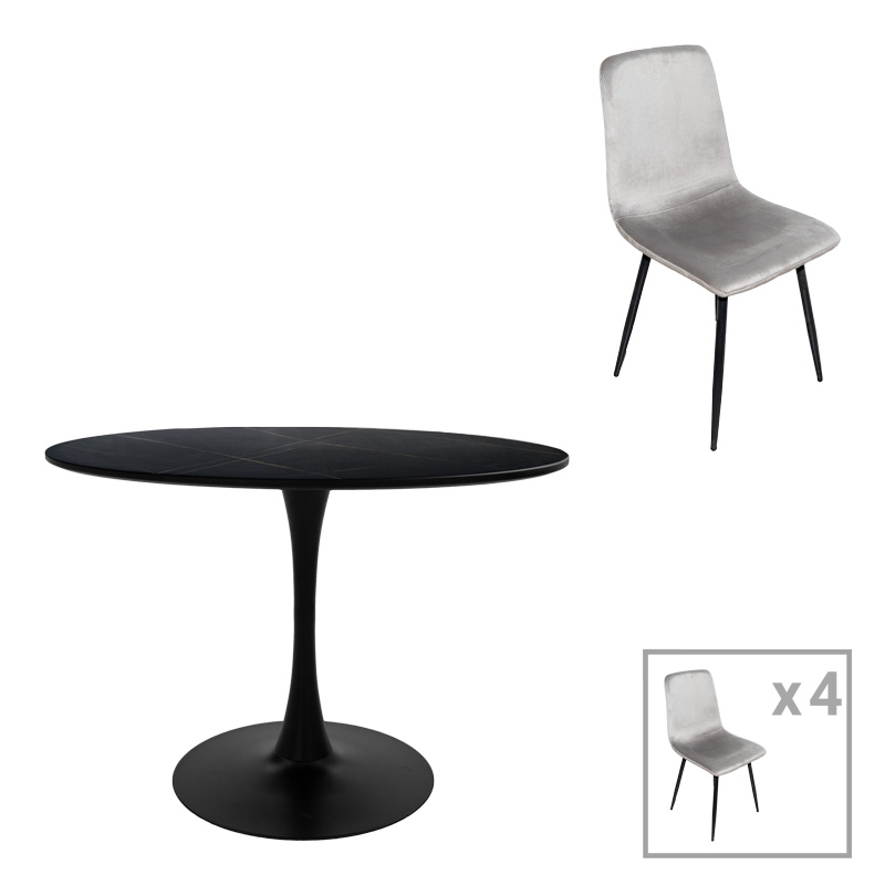 Dining table Balou-Grato pakoworld set of 5 pcs black-grey D120x73cm