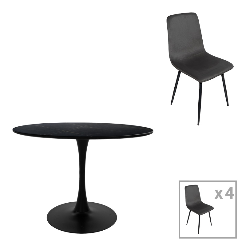 Dining table Balou-Grato pakoworld set of 5 pcs black D100x73cm