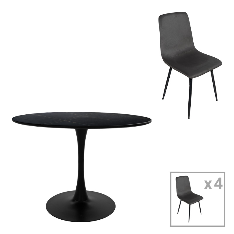 Dining table Balou-Grato pakoworld set of 5 pcs black D120x73cm