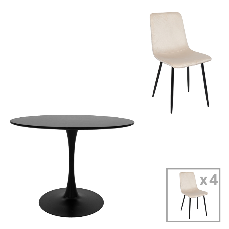 Dining table Balou-Grato pakoworld set of 5 pcs beige D100x73cm