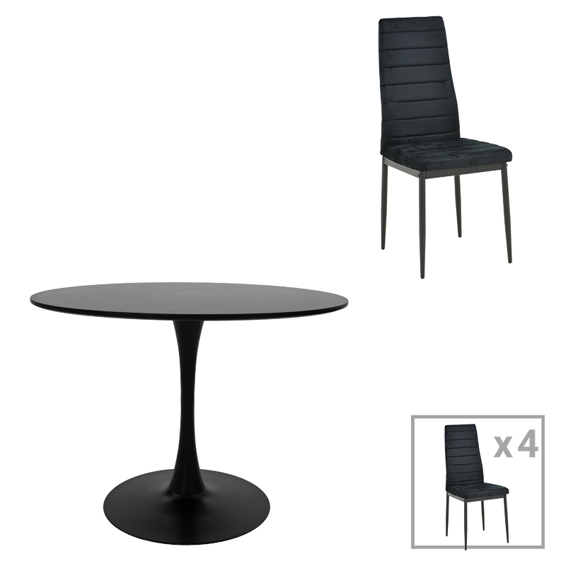 Dining table Balou-Parker pakoworld set of 5 pcs black D100x73cm