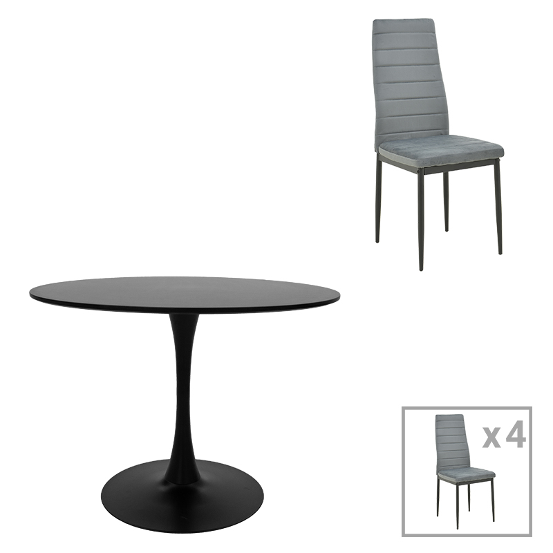 Dining table Balou-Parker pakoworld set of 5 pcs black-grey D100x73cm