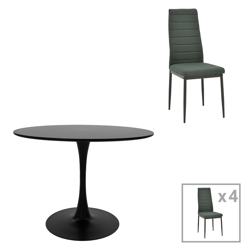 Dining table Balou-Parker pakoworld set of 5 pcs black-fabric anthracite D100x73cm