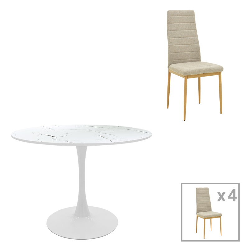 Dining table Balou-Parker pakoworld set of 5 pcs white-beige D120x73cm