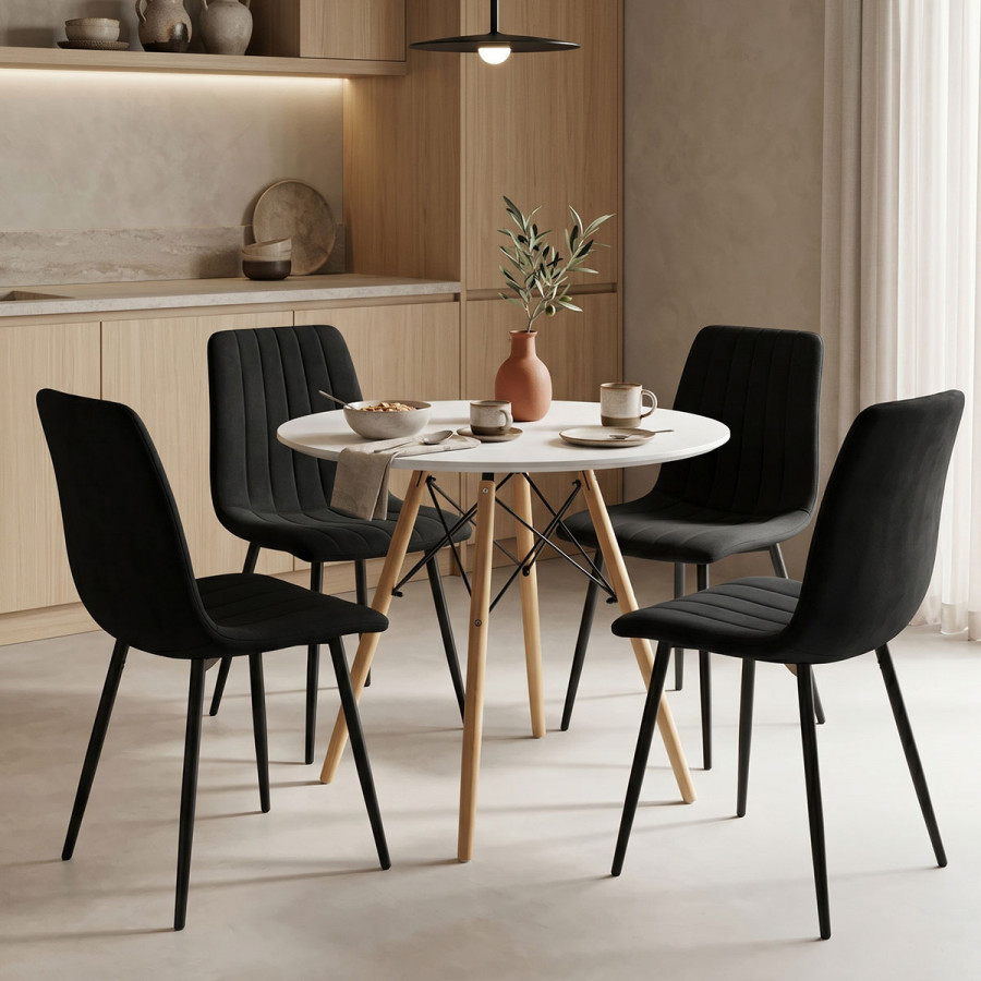 Dining table Julita-Noor pakoworld set of 5 pcs MDF white-dark grey-natural legs D80x73cm
