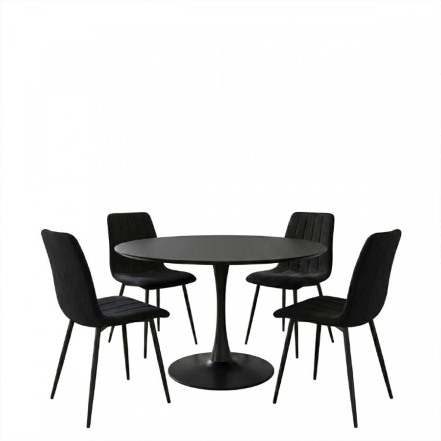 Dining table Balou-Noor pakoworld set of 5 MDF black-fabric black D120x73cm