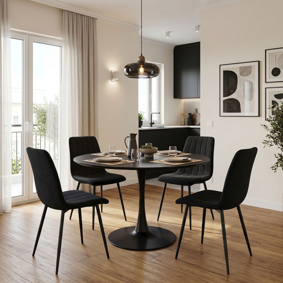 Dining table Balou-Noor pakoworld set of 5 MDF black-fabric black D120x73cm